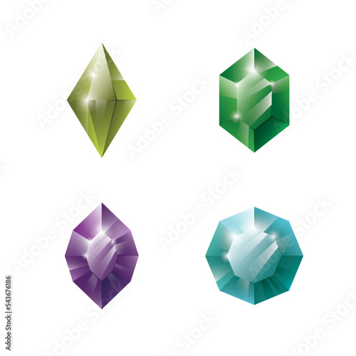 Gems and jewels set. Precious stones and diamonds collection, Game loot UI icons, vector illustration