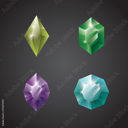 Gems and jewels set. Precious stones and diamonds collection, Game loot UI icons, vector illustration