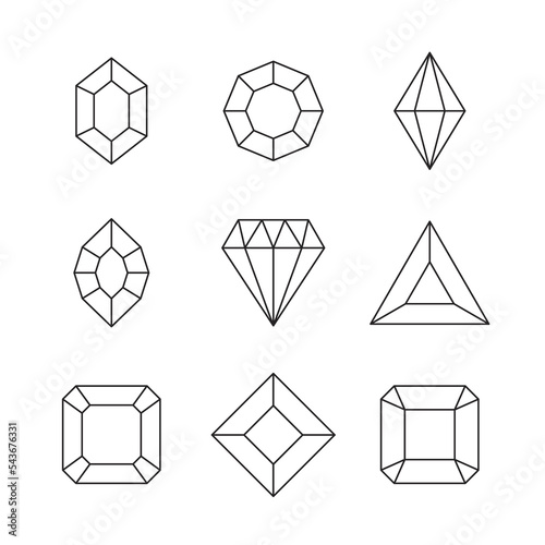 Gems and jewels set. Precious stones and diamonds collection, Game loot UI line icons, vector illustration