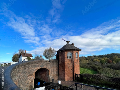 View of the canal lock and bridge.