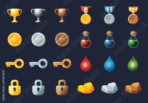 Game UI assets set. Gaming user interface icons collection. vector illustration