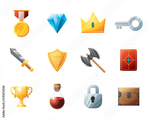 Game UI assets set. Gaming user interface icons collection. vector illustration