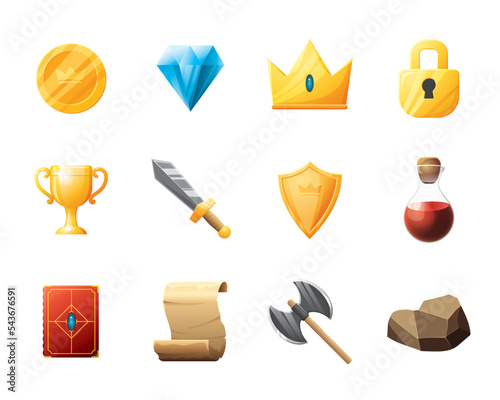 Game UI assets set. Gaming user interface icons collection. vector illustration