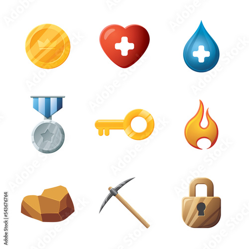 Game UI assets set. Gaming user interface icons collection. vector illustration