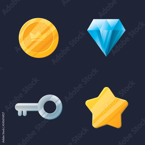 Game UI assets set. Gaming user interface icons collection. vector illustration