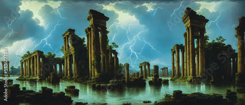 Artistic concept painting of an ancient temple, background illustration