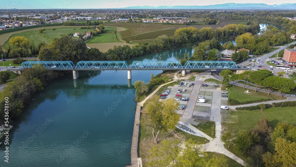 Victory bridge aerial view over the Piave river Victory bridge aerial view over the Piave river
