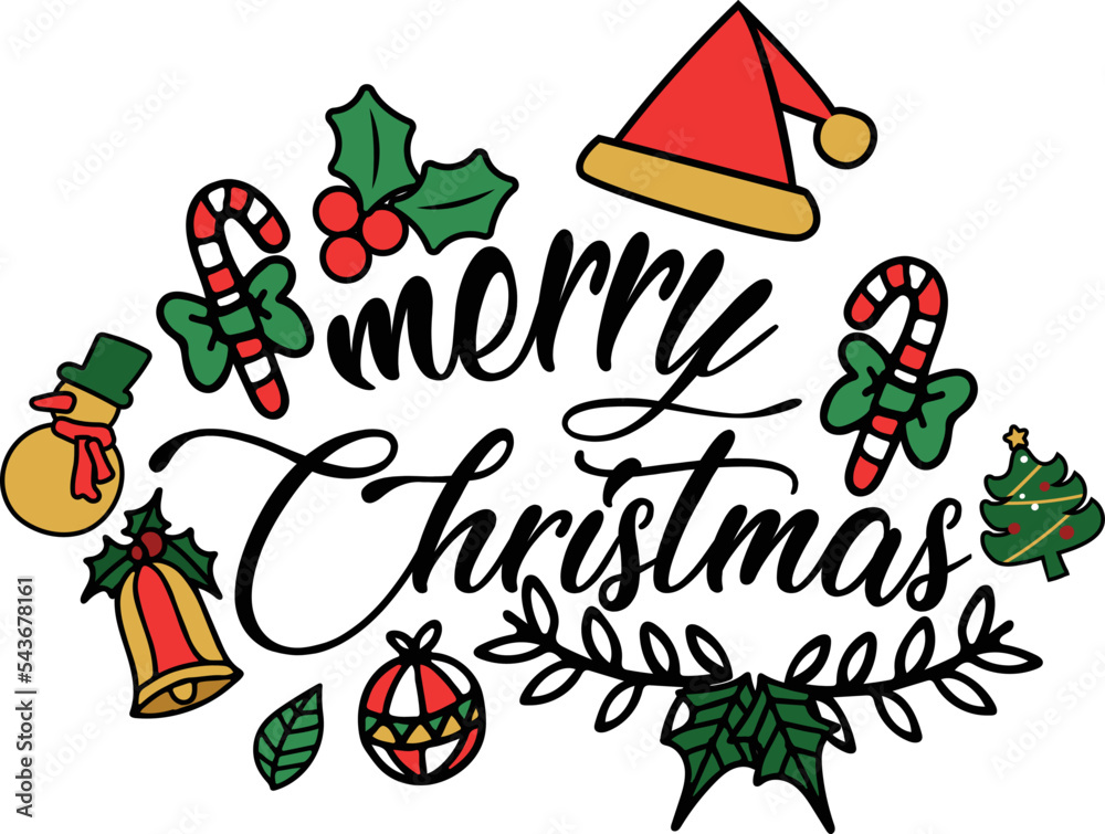 Merry Christmas greeting card set with text elements. Vector illustration