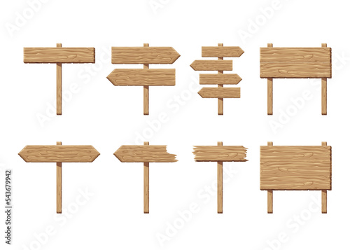 Wood signs set. Empty wooden signboards templates collection, vector illustration