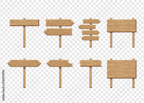 Wood signs set. Empty wooden signboards templates collection, vector illustration © saint_antonio