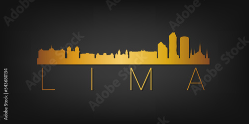 Lima, Peru Gold Skyline City Silhouette Vector. Golden Design Luxury Style Icon Symbols. Travel and Tourism Famous Buildings.