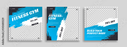 posts on social media vector illustration. Stylish graphics templates posts. dynamic abstractions typography photo. modern art paint and brush stains, fitness subjects gym. design frame post Template