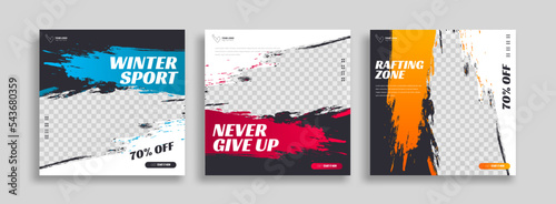 posts on social media vector illustration. Stylish graphics templates posts. dynamic abstractions typography photo. modern art paint and brush stains, fitness subjects gym. design frame post Template