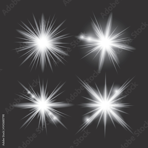 Wallpaper Mural White light glow effect, light rays set. Radiant flash, lens flare, on dark background, vector illustration Torontodigital.ca