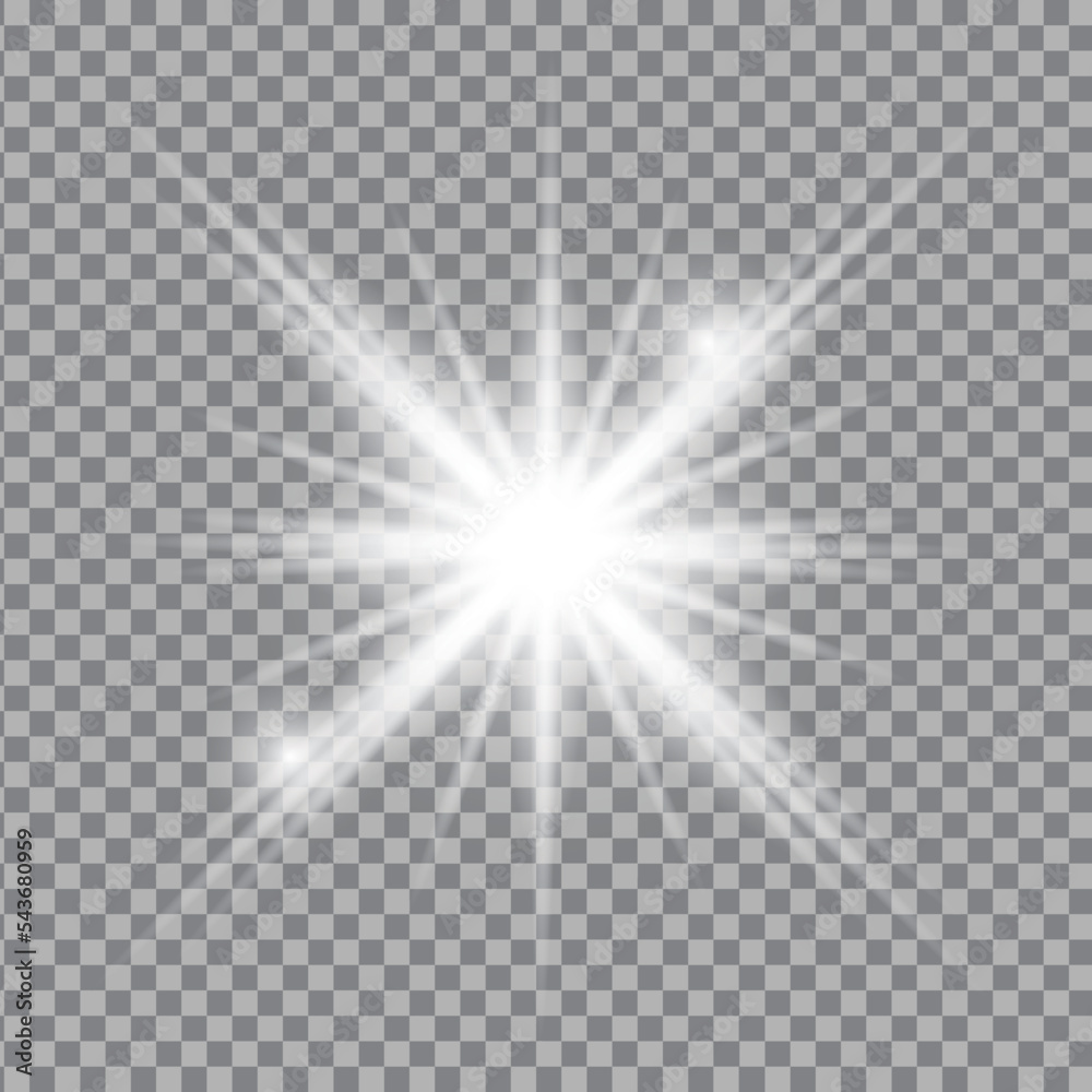 White light glow effect, light rays. Radiant flash, lens flare, vector illustration White light glow effect, light rays. Radiant flash, lens flare, vector illustration
