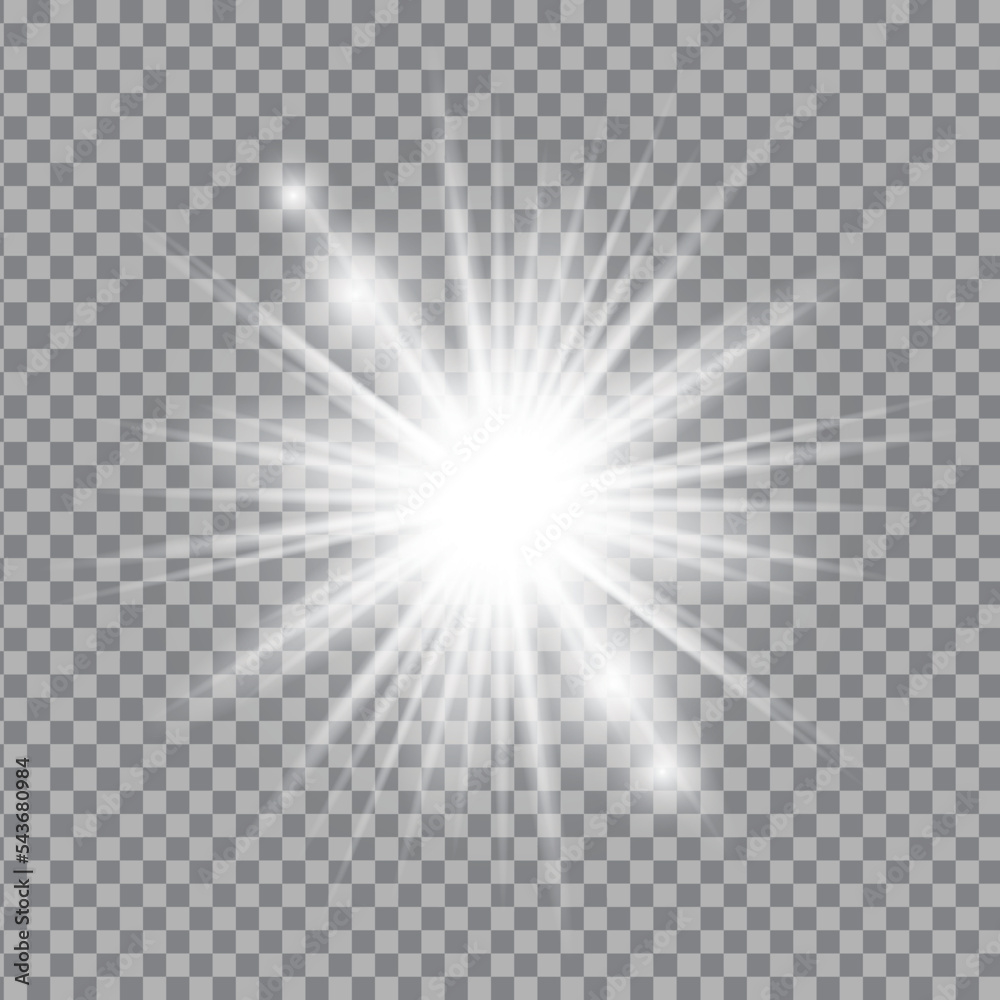 White light glow effect, light rays. Radiant flash, lens flare, vector illustration White light glow effect, light rays. Radiant flash, lens flare, vector illustration