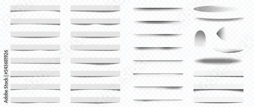 Set of element shadow vector on transparent background. Collection of faded shadow gray banners, lines, geometric shapes, oval, curve. Art design suitable for decoration, sticker, poster, banner. 