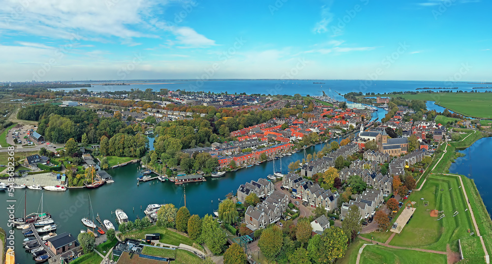 Aerial panorama from the city Muiden in the Netherlands