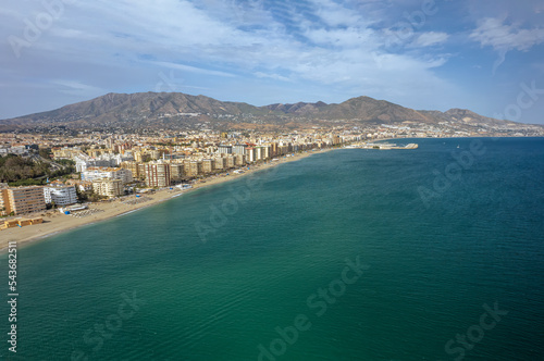 The drone aerial view of Fuengirola. Fuengirola is a large town and municipality on the Costa del Sol in the province of Málaga in the autonomous community of Andalucia in southern Spain.