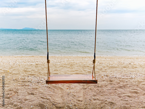 Tranquil Scenery of a Swing Against Beach and Sea Background