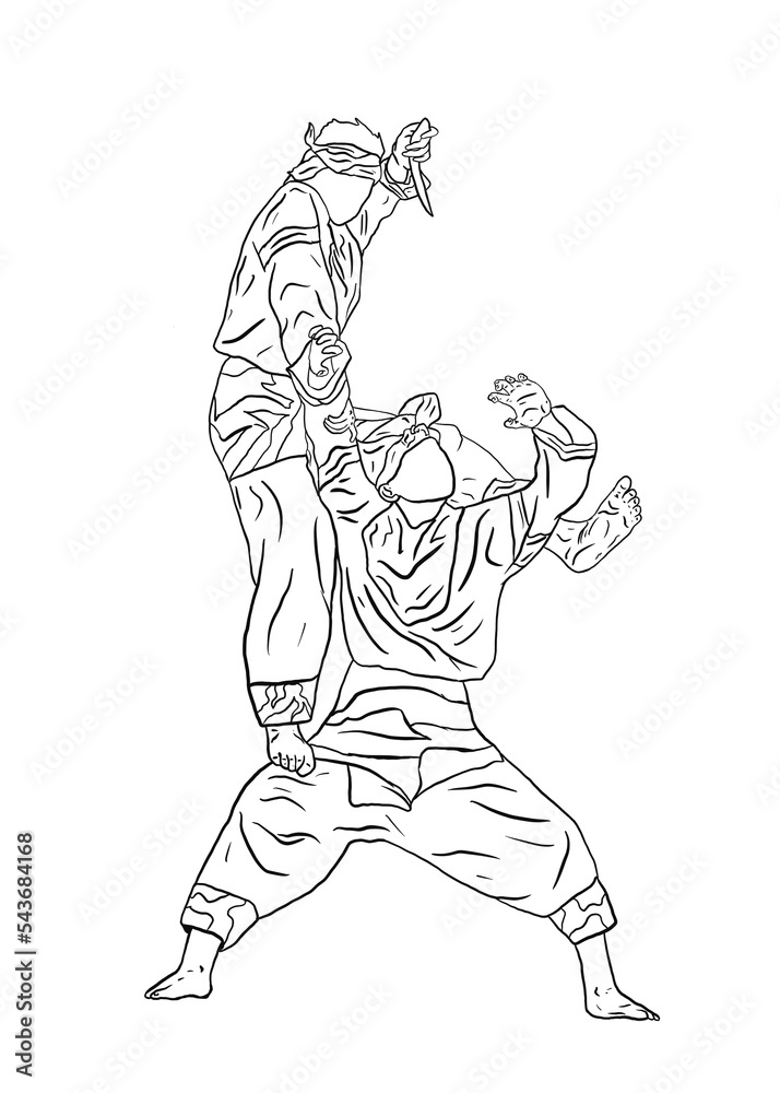 Pencak silat line art illustration