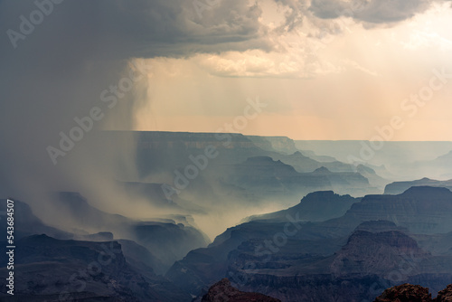 Monsoon Rain storm over the Grand Canyon National Park - South Rim from Desert View Watchtower