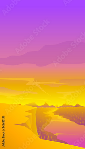 Sunset at the grand canyon landscape. vector illustration of panoramic view