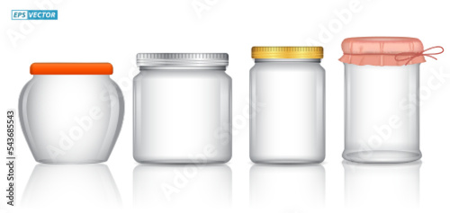 set of realistic glass jar storage isolated. eps vector