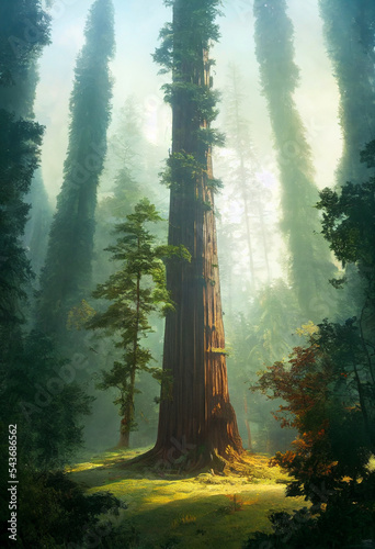 Illustration of giant sequoia redwood tree photo