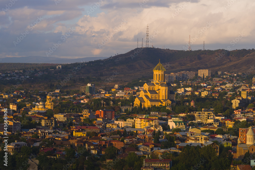 Panoramic view of the city of Tbilisi from high, Georgia. Streets, houses.