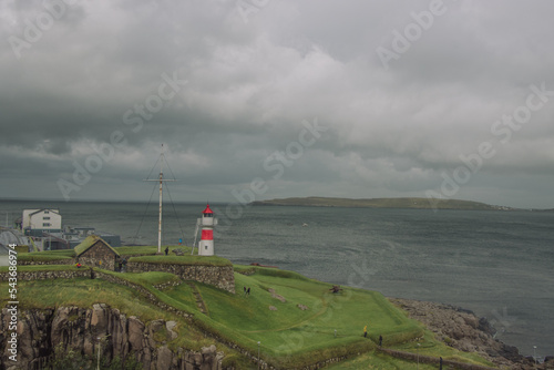 Lighthouse of Torshavn in the Faroe Islands overlooking the Atlantic Ocean