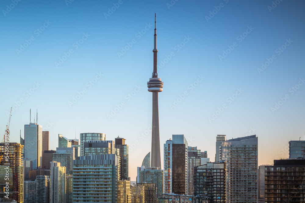View of Toronto skyscrapers during with beautiful sunset sky as background