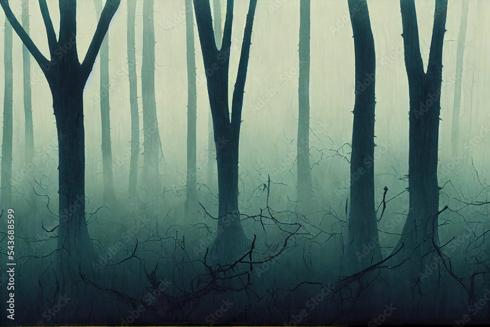 Naklejka premium misty morning in the forest