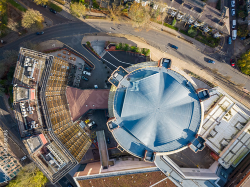 Aerial view of Harrogate Convention Centre and town in North Yorkshire, UK