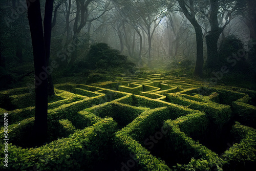 
maze in the middle of the forest.
