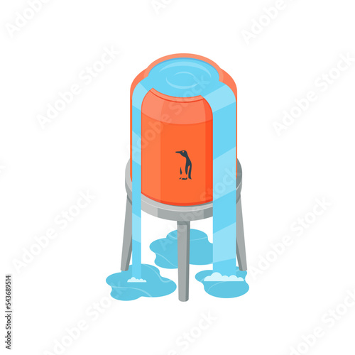 Overflowing water reservoir. Overflowingtower tank. Orange water tank vector isolated