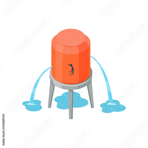 leaking water reservoir. leaking Water tower tank. Orange water tank vector isolated