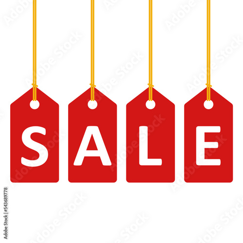 Sale lettering with labels and strings. Vector illustration