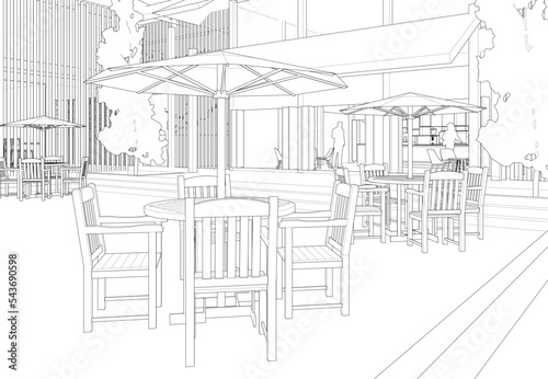 3D illustration of coffee shop