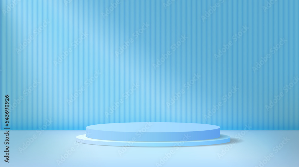 Abstract blue minimalis scene background. Cylinder pedestal podium on a pastel blue background. Stage scene for product display presentation. Vector geometric 3d rendering platform Abstract blue minimalis scene background. Cylinder pedestal podium on a pastel blue background. Stage scene for product display presentation. Vector geometric 3d rendering platform