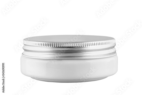 White cream jar. Cosmetic cream package mockup. Skin blush care makeup powder product pack, round sample design. Beauty creme container, butter or scrub isolated blank.