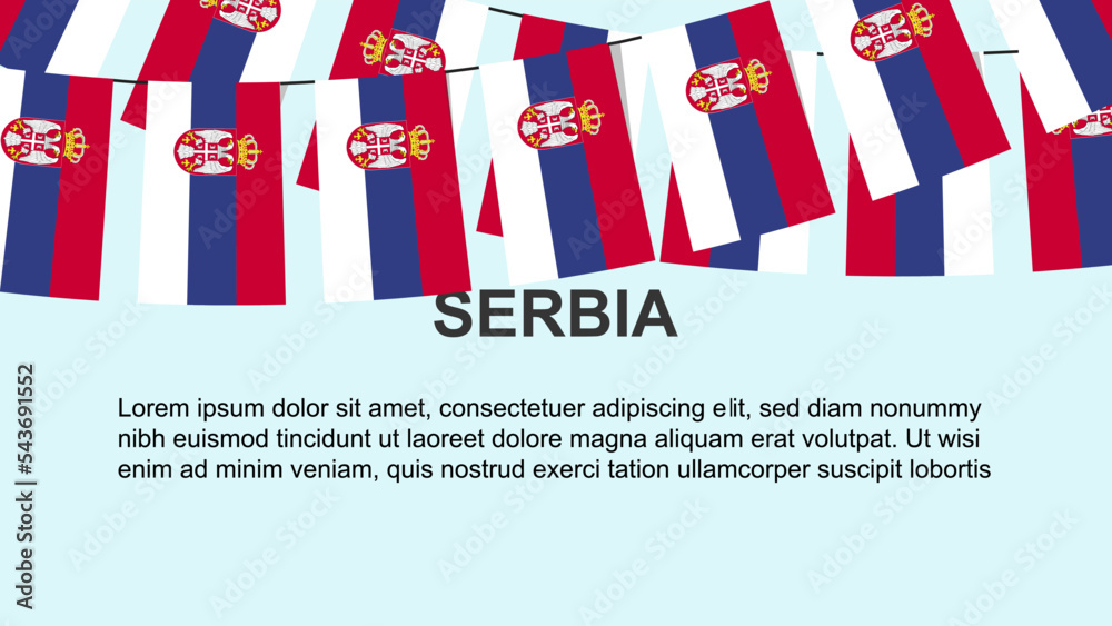 Fototapeta premium Serbia flags hanging on a rope, celebration and greeting concept, independence day