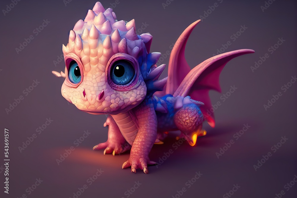 Funny pink 3D rendered dragon - this kawaii chibi fantasy, kid-friendly Funny pink 3D rendered dragon - this kawaii chibi fantasy, kid-friendly
