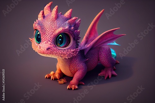 An adorable pink 3D rendered dragon - this kawaii chibi fantasy  kid-friendly 