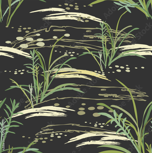 Abstract seamless pattern with leaves. Trendy hand drawn textures.
