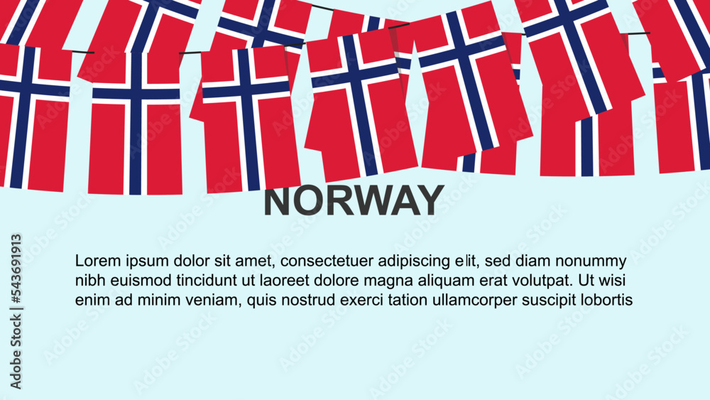 Obraz premium Norway flags hanging on a rope, celebration and greeting concept, independence day