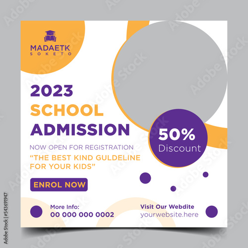 Back to school admission promotion social media post banner template design