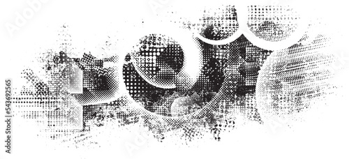 Glitch distorted geometric shape . Noise destroyed logo . Trendy defect error shapes . Glitched frame .Grunge textured . Distressed effect .Vector shapes with a halftone dots screen print texture.