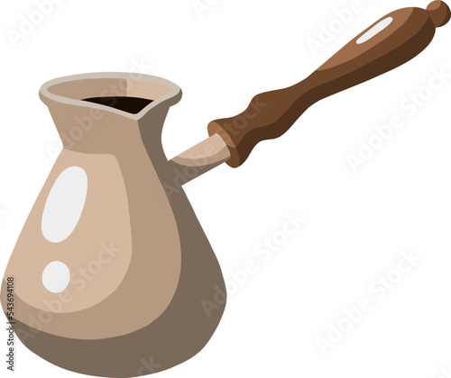 Vector coffe turk in beige color with brown wooden handle