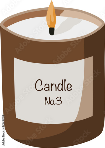 Vector brown candle burns with yellow flame